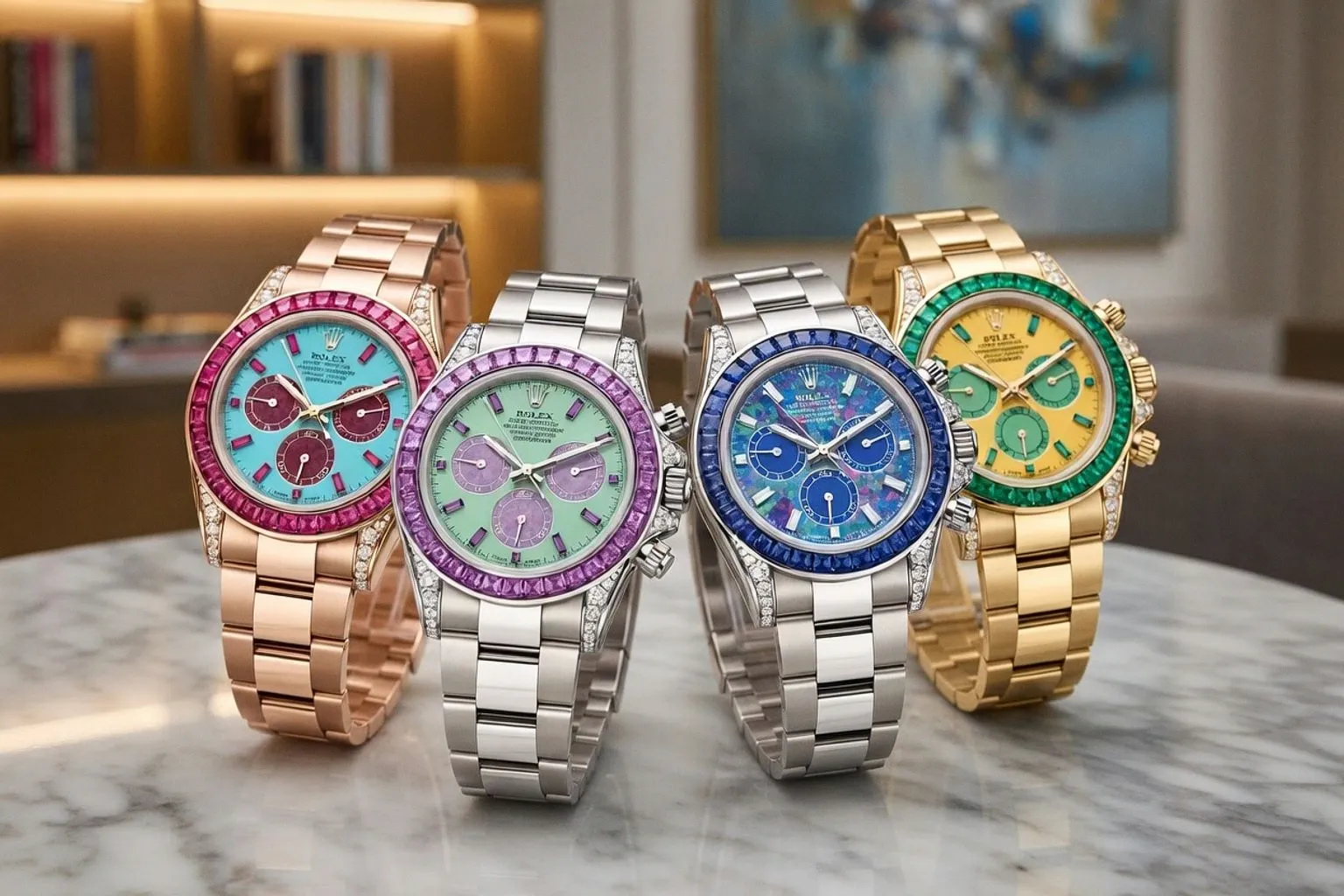 Rolex впервые выставляет на аукцион четыре уникальных хронографа Daytona с драгоценными камнями